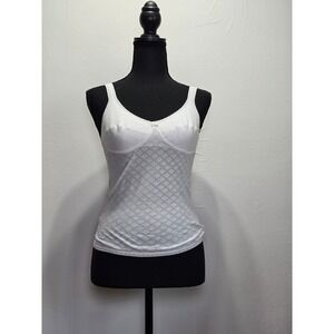 Triumph BeeDees Women's Camisole Top Size M White Built-In Bra Floral Vintage